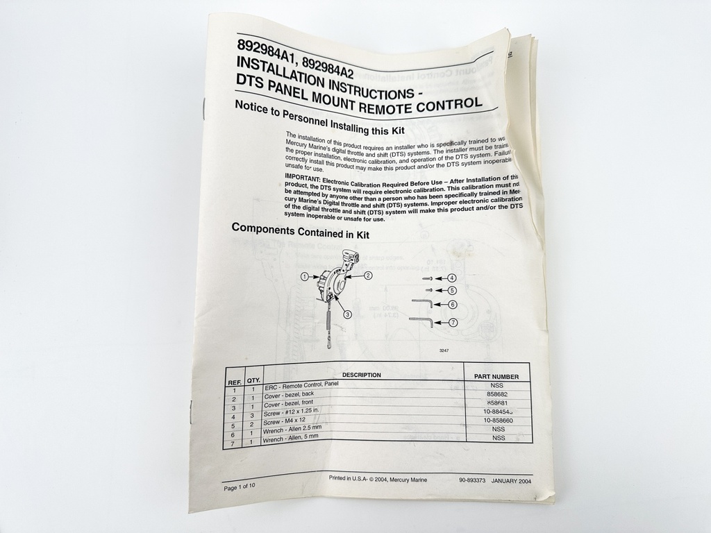 Mercury DTS Side Panel Mount Single Control Box Assembly 892984A01 OEM