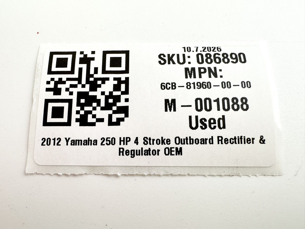 2012 Yamaha 250 HP 4 Stroke Outboard Rectifier & Regulator 6CB-81960-00-00 OEM