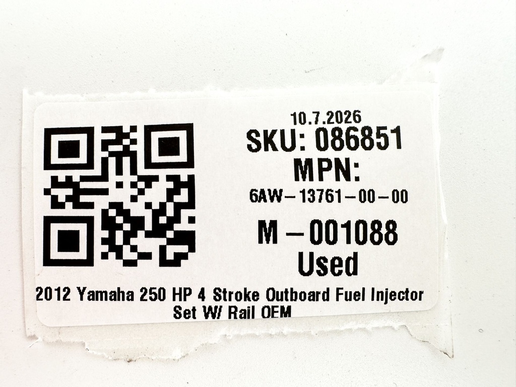 2012 Yamaha 250 HP 4 Stroke Outboard Fuel Injector Set W/ Rail 6AW-13761-00-00 OEM