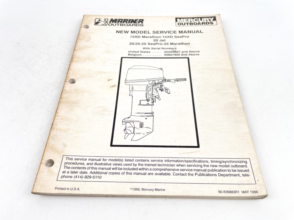 1996 Mercury Marine Mariner 15 thru 25 hp Marathon SeaPro Manual 90-826883R1