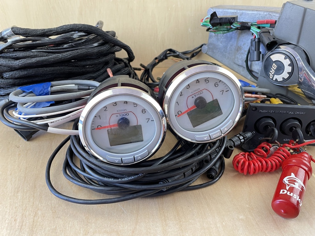 Evinrude Johnson BRP Dual Binnacle Rigging With Key Switch & Gauges