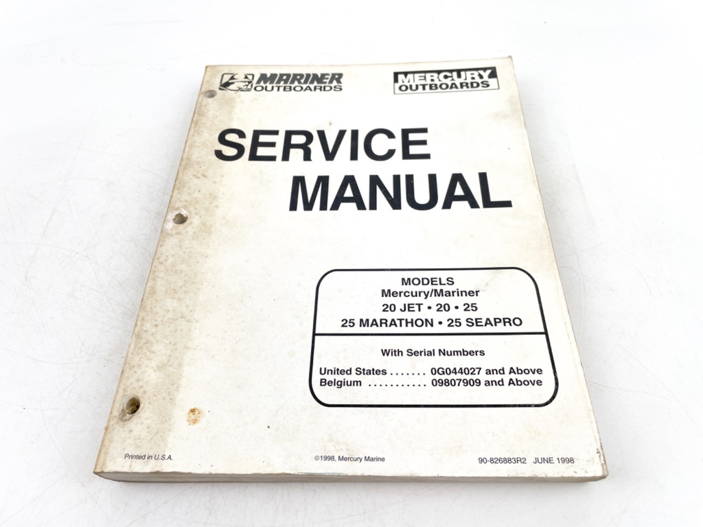 1998 Mercury Marine Mariner 20 25 hp Jet Marathon SeaPro Manual 90-826883R2