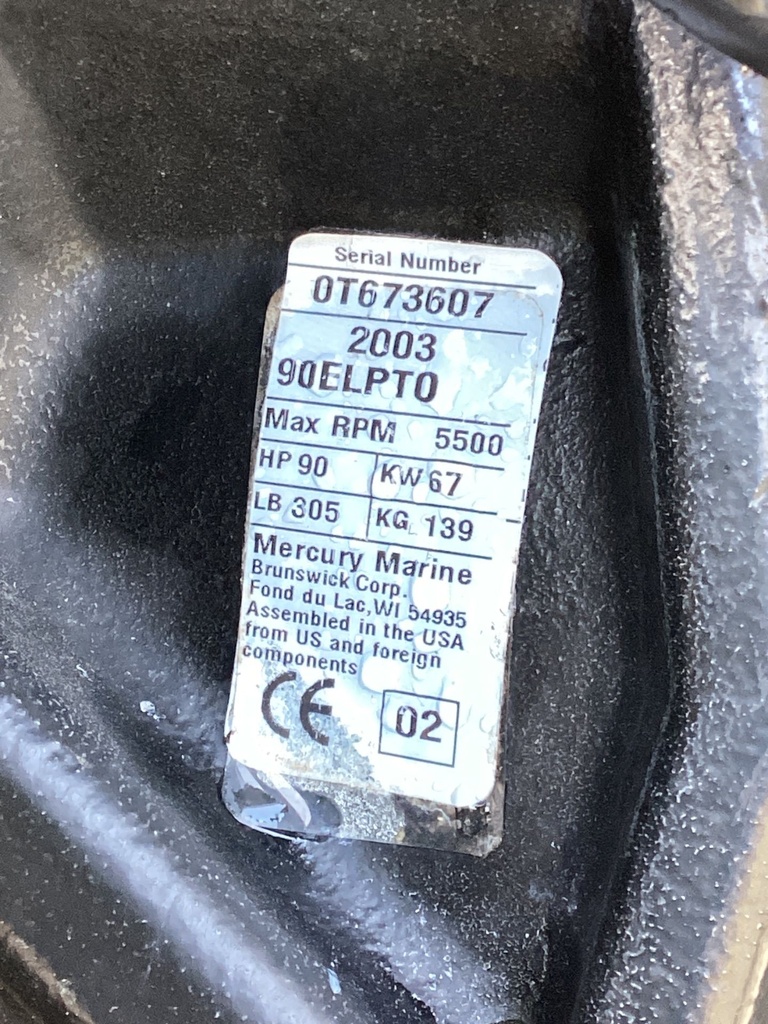 2003 Mercury 90HP 2 Stroke Outboard Engine W/ 20" Shaft - Fresh Water