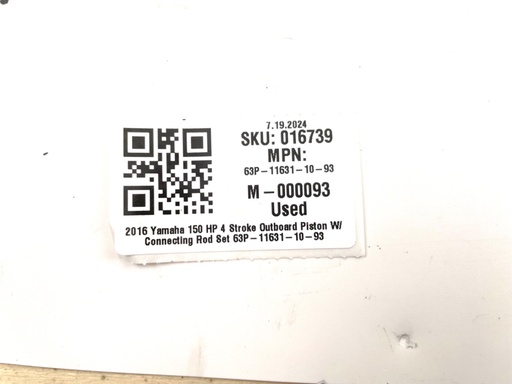 [016739] 2016 Yamaha 150 HP 4 Stroke Outboard Piston W/ Connecting Rod Set 63P-11631-10-93