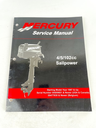 [019593] 2003 Mercury Outboard factory manual 4 5 hp 102CC Sailpower 1987 90-17308R02