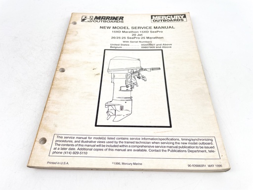 [019794] 1996 Mercury Marine Mariner 15 thru 25 hp Marathon SeaPro Manual 90-826883R1