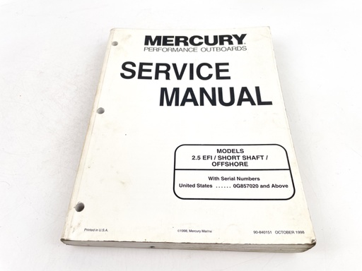 [019792] 1998 Mercury Marine 2.5 EFI/Short Shaft/Offshore Models Service Manual 90-840151