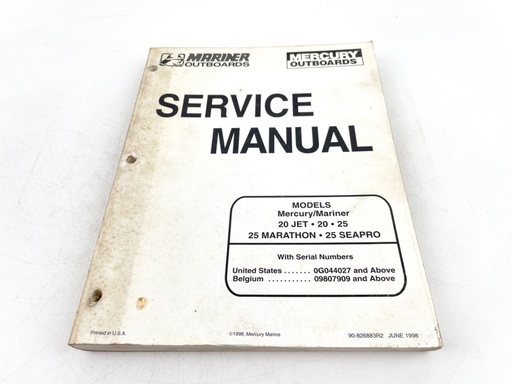 [019818] 1998 Mercury Marine Mariner 20 25 hp Jet Marathon SeaPro Manual 90-826883R2