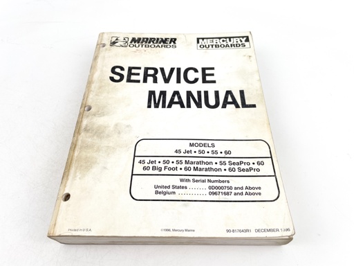 [019812] 1996 Mercury/Mariner 45 Jet 50/55/60 HP Models Service Manual 90-817643R1